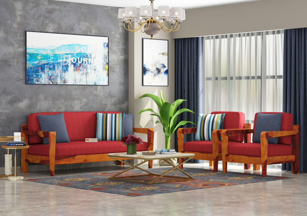 Hampton Wooden 3+1+1 Sofa Set - Urbnfurnish
