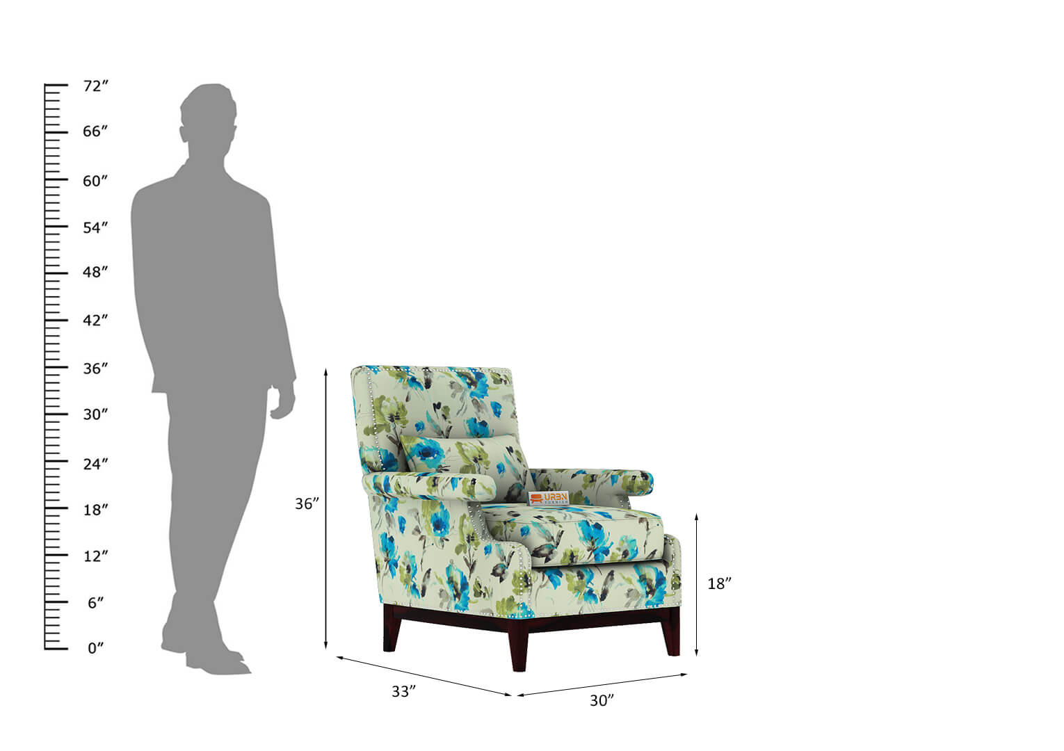 Ilex Wingback Chair (Printed Fabric) - Urbnfurnish