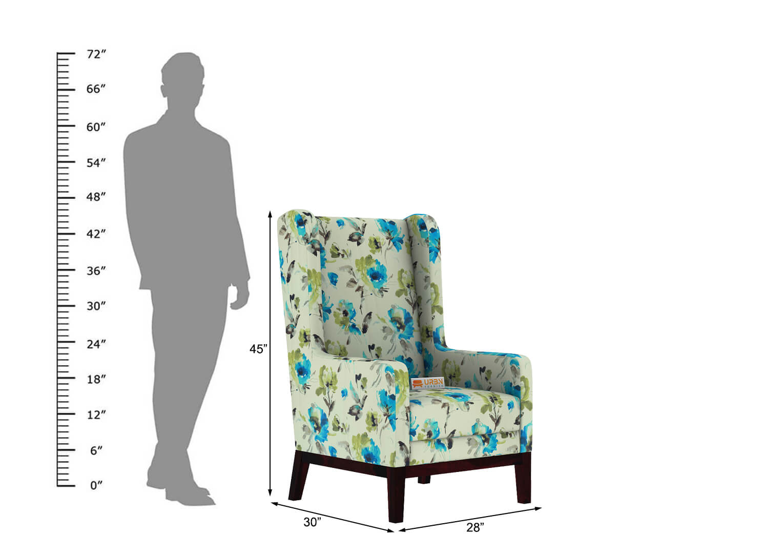 Indian Wingback Chair (Printed Fabric) - Urbnfurnish