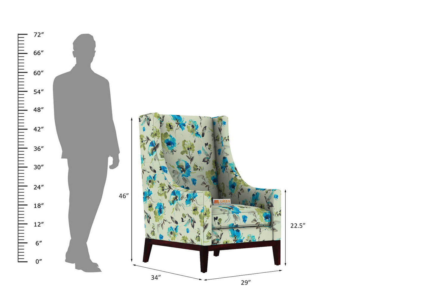 Loire Wingback Chair (Printed Fabric) - Urbnfurnish