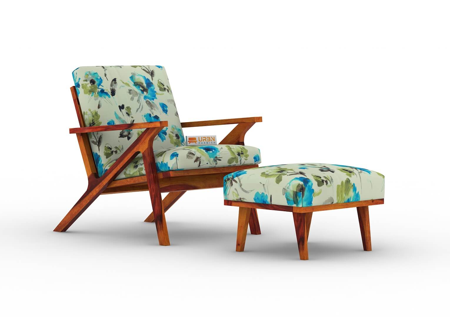 Oueme Lounge Chair With Stool (Printed Fabric) - Urbnfurnish