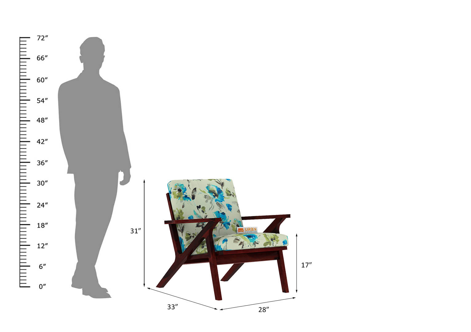 Oueme Arm Chair With Stool (Printed Fabric) - Urbnfurnish