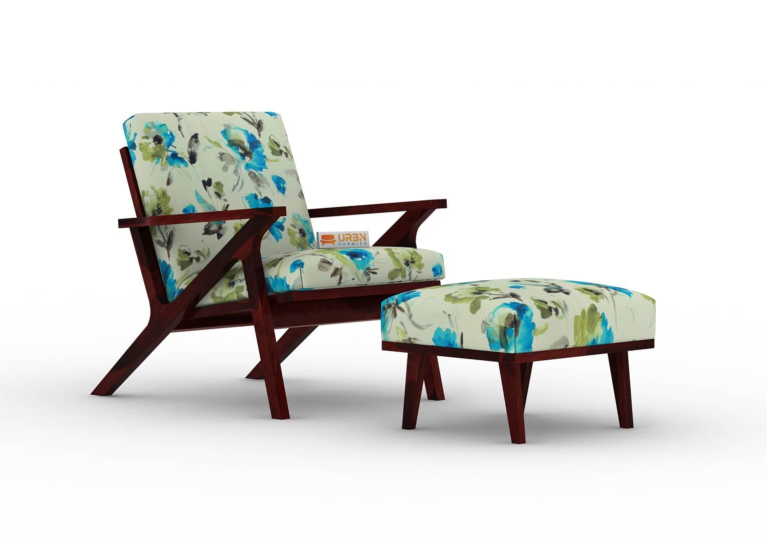 Oueme Lounge Chair With Stool (Printed Fabric) - Urbnfurnish