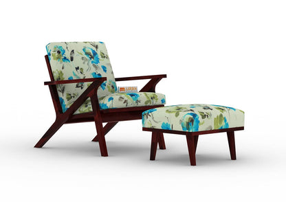 Oueme Lounge Chair With Stool (Printed Fabric) - Urbnfurnish