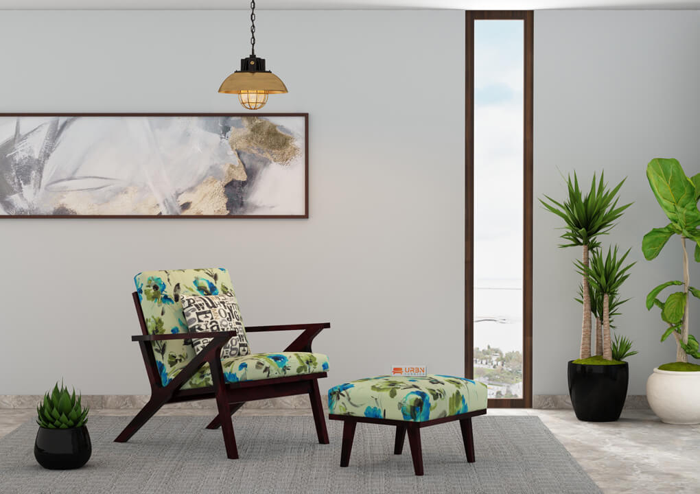 Oueme Lounge Chair With Stool (Printed Fabric) - Urbnfurnish