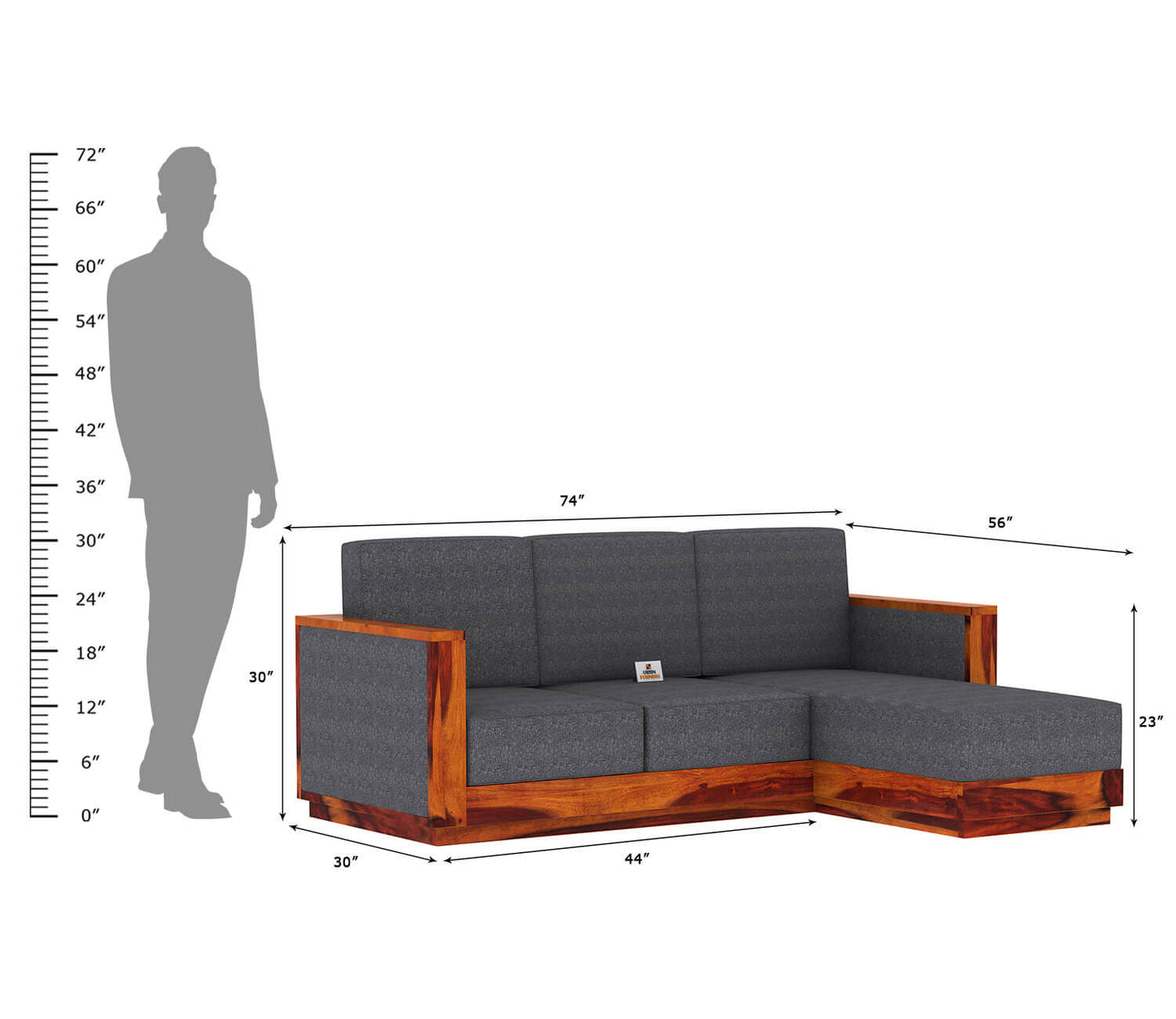 Lago L Shape Right Aligned Wooden Sofa - Urbnfurnish