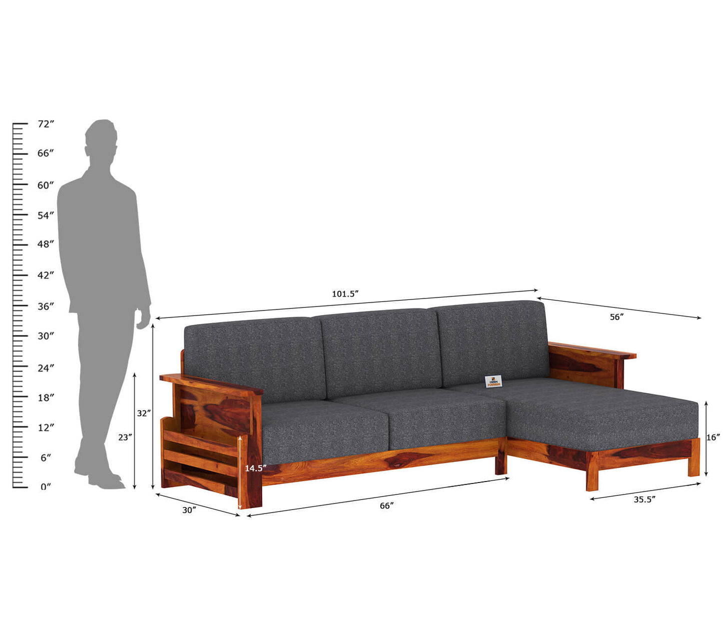 Colosseo L Shape Right Aligned Wooden Sofa - Urbnfurnish