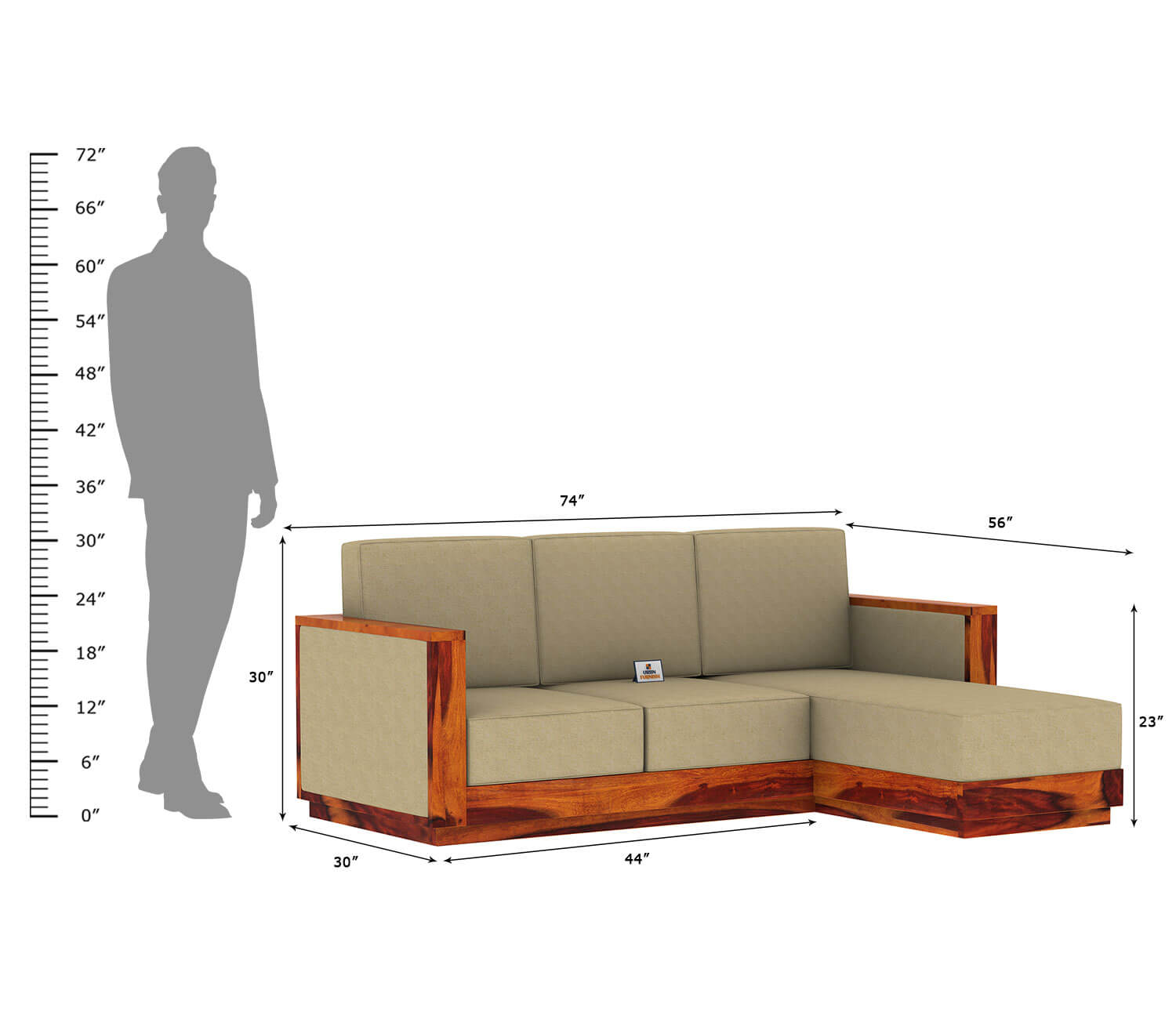 Lago L Shape Right Aligned Wooden Sofa - Urbnfurnish