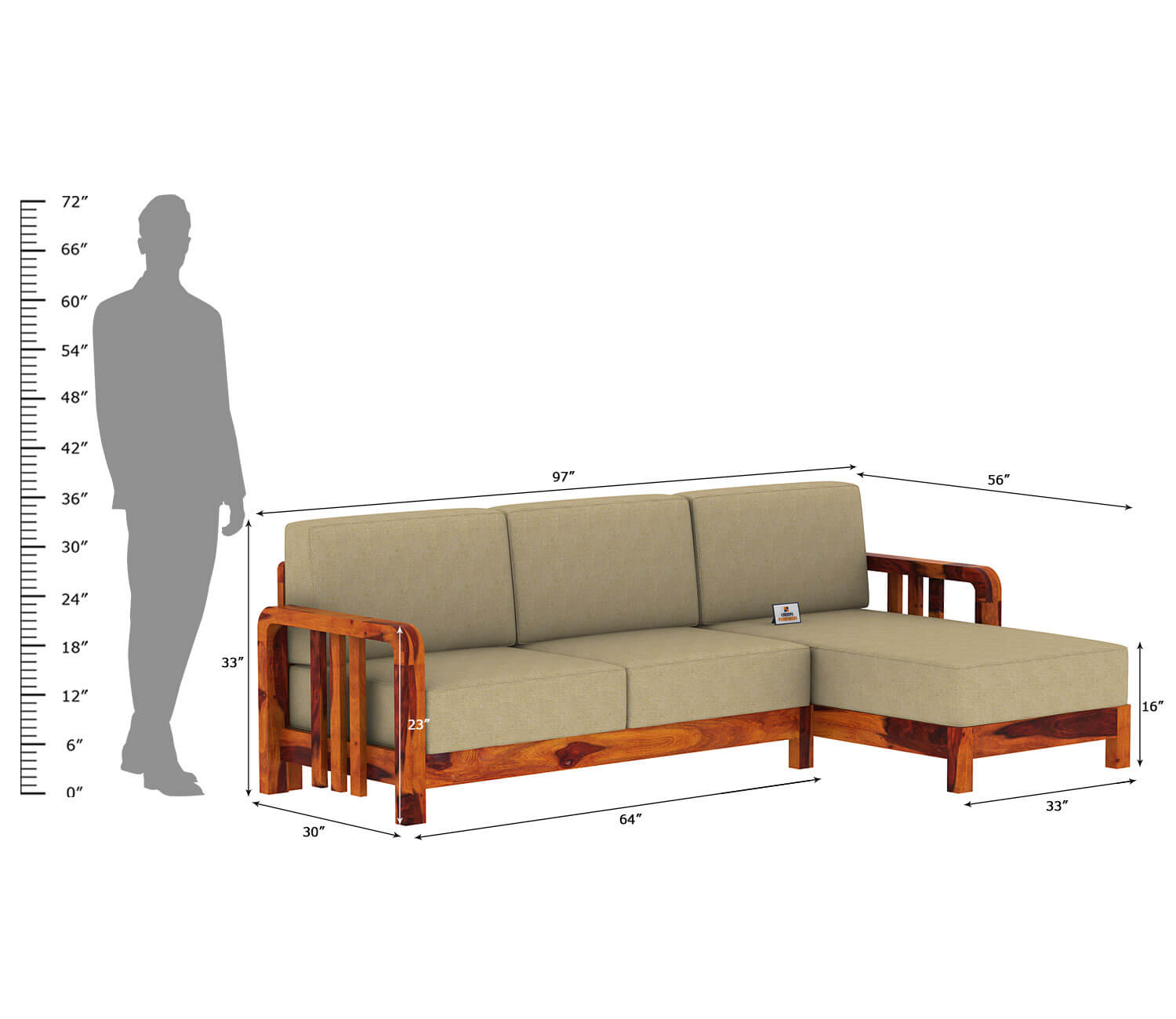 Icaro L Shape Right Aligned Wooden Sofa - Urbnfurnish