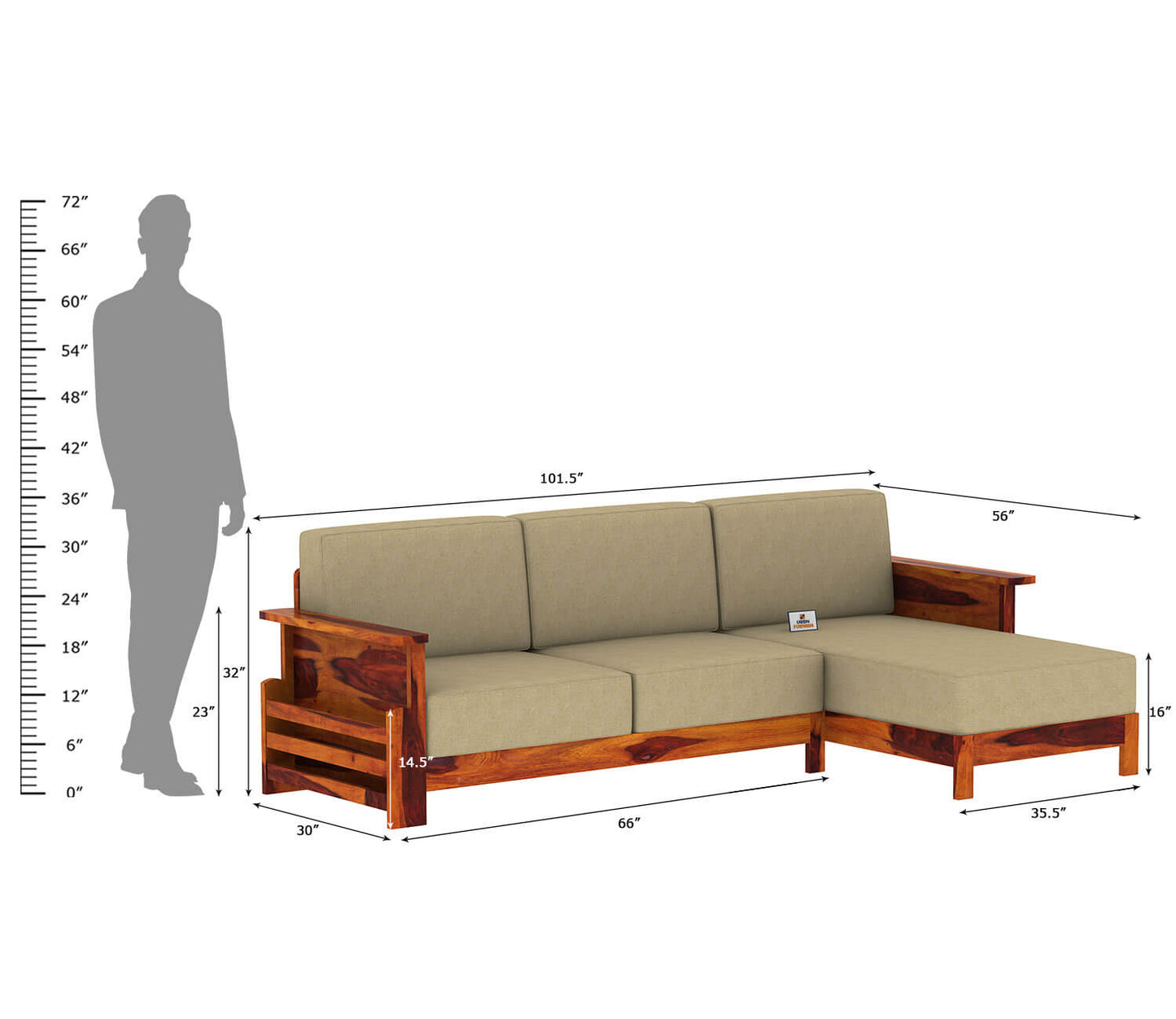 Colosseo L Shape Right Aligned Wooden Sofa - Urbnfurnish
