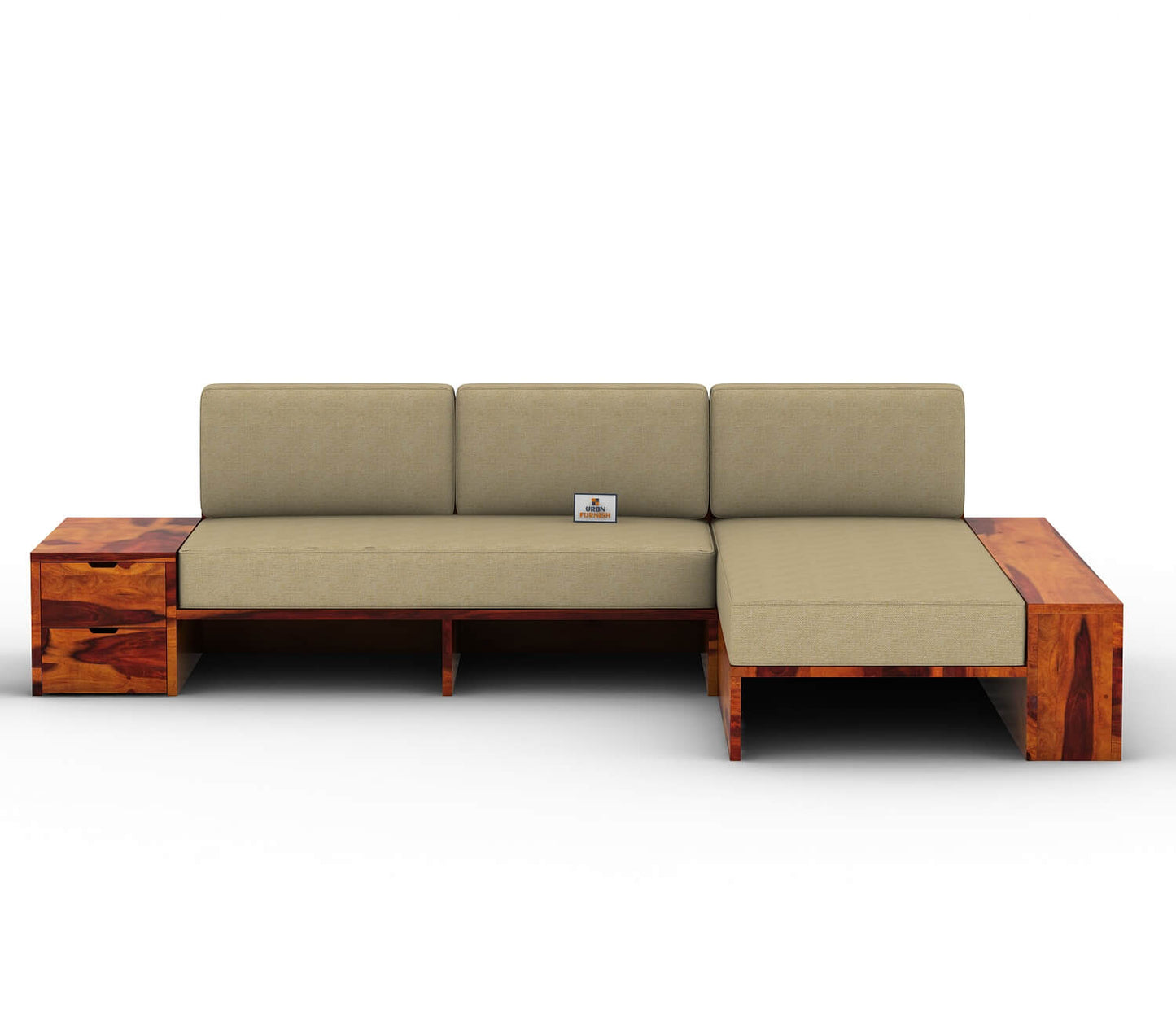 Respiro L Shape Wooden Sofa Without Storage - Urbnfurnish