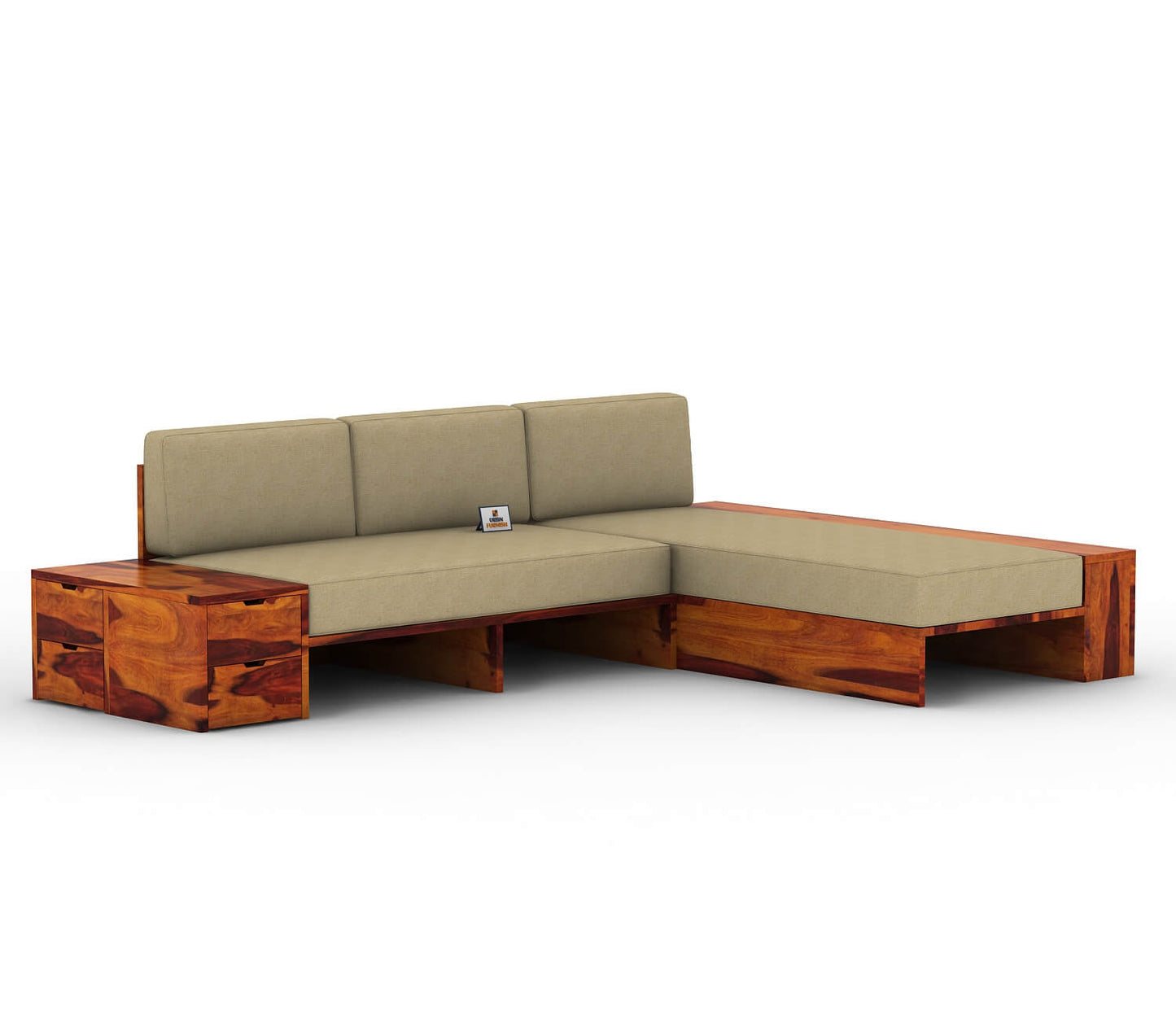 Respiro L Shape Wooden Sofa Without Storage - Urbnfurnish