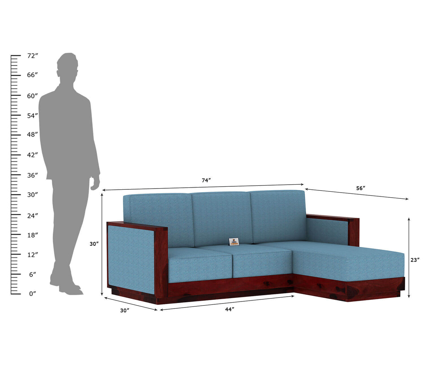 Lago L Shape Right Aligned Wooden Sofa - Urbnfurnish