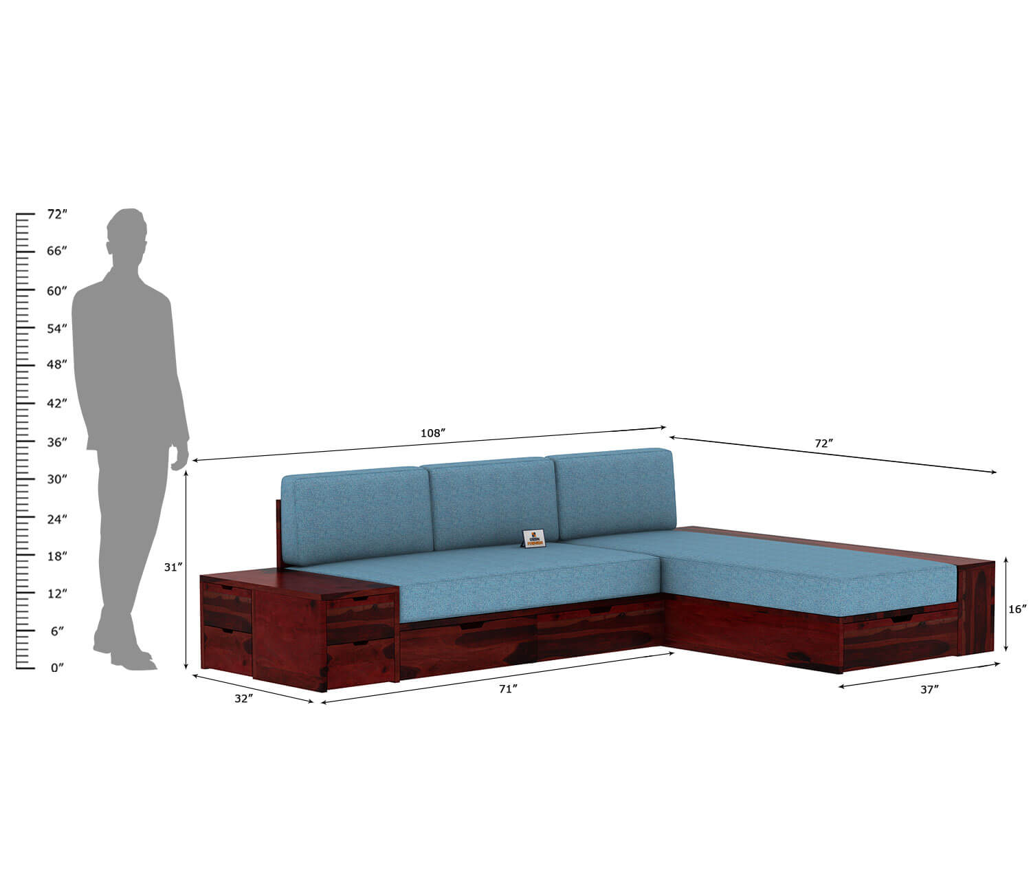 Respiro L Shape Wooden Sofa With Storage - Urbnfurnish