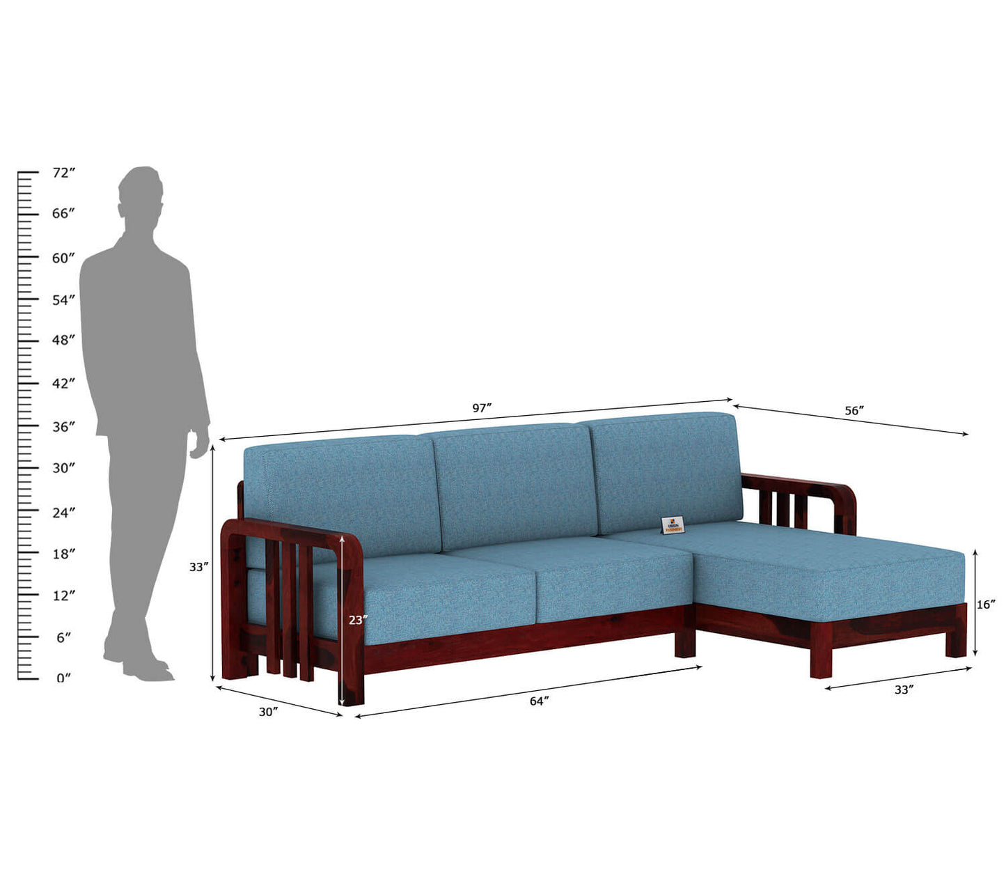 Icaro L Shape Right Aligned Wooden Sofa - Urbnfurnish