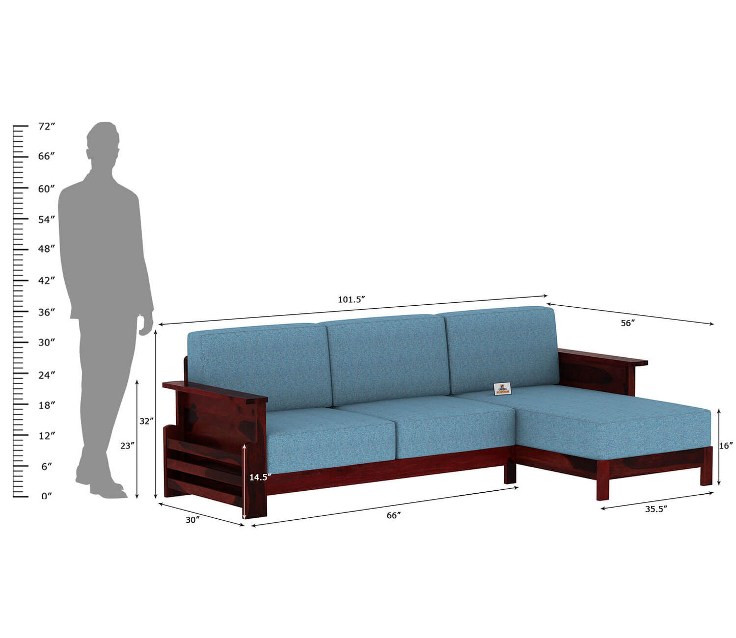 Colosseo L Shape Right Aligned Wooden Sofa - Urbnfurnish