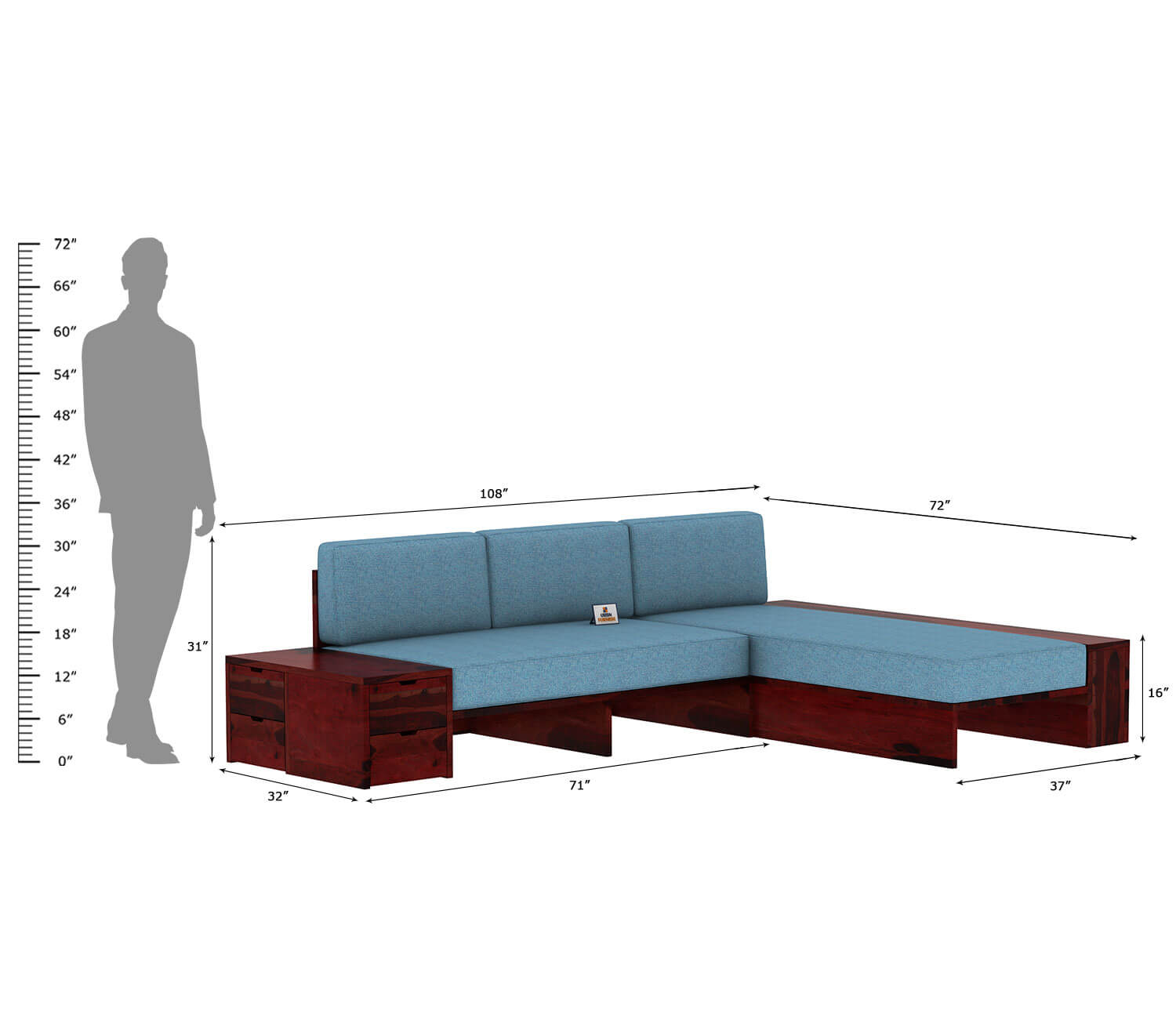 Respiro L Shape Wooden Sofa Without Storage - Urbnfurnish