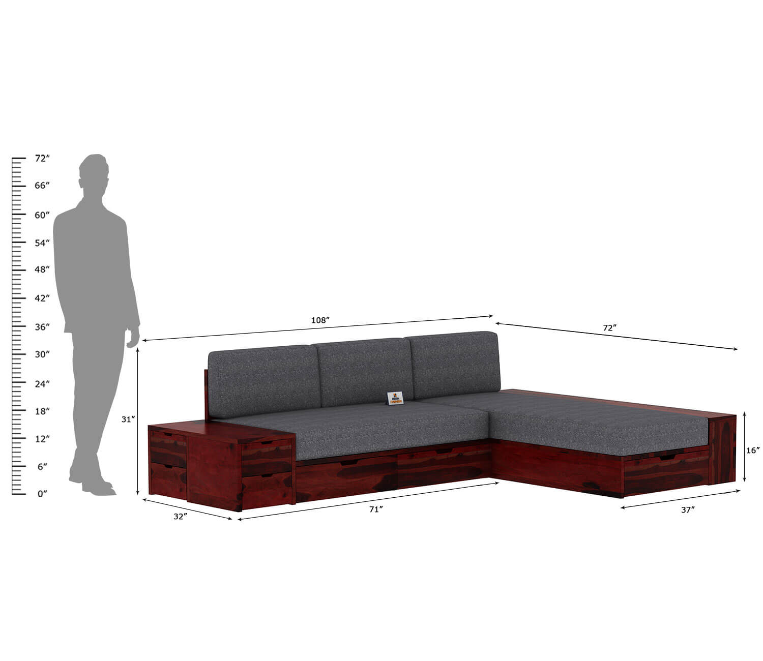 Respiro L Shape Wooden Sofa With Storage - Urbnfurnish
