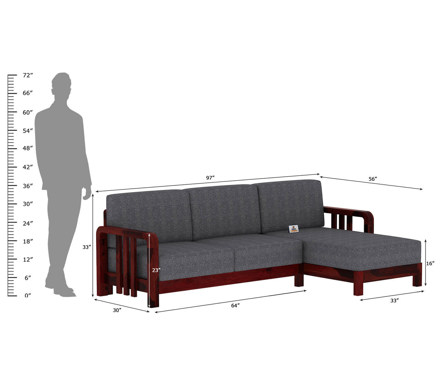 Icaro L Shape Right Aligned Wooden Sofa - Urbnfurnish