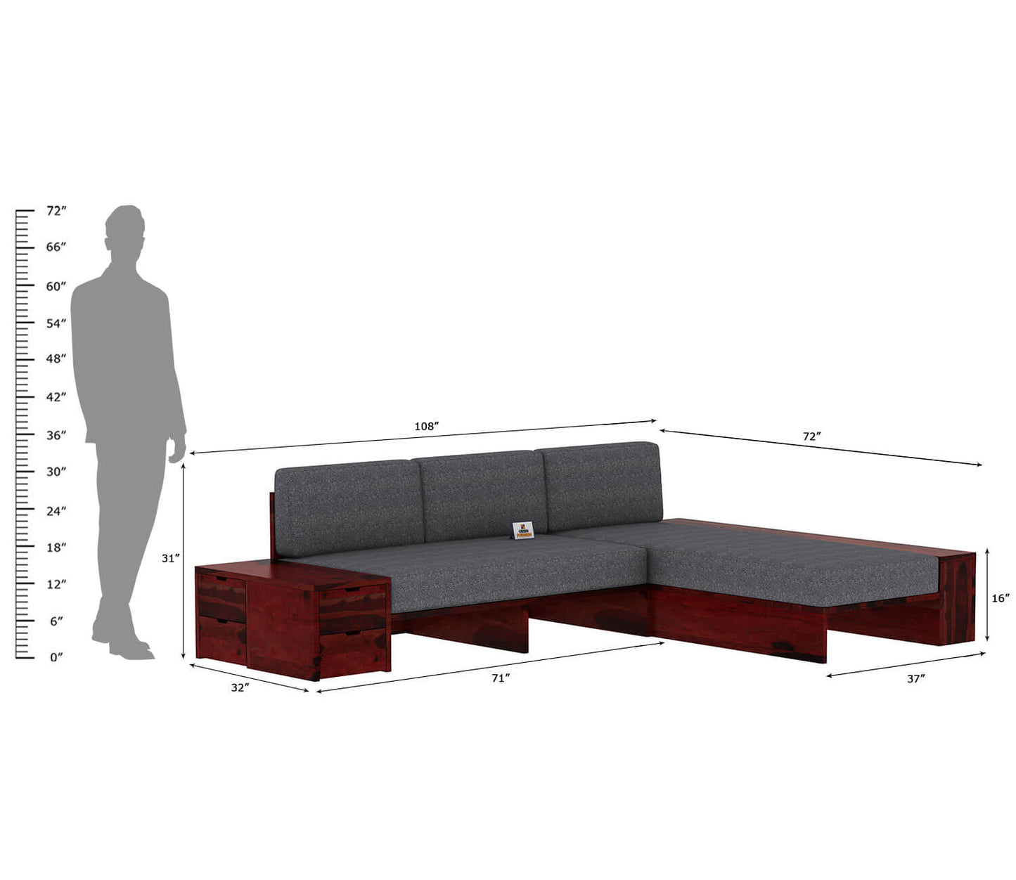Respiro L Shape Wooden Sofa Without Storage - Urbnfurnish