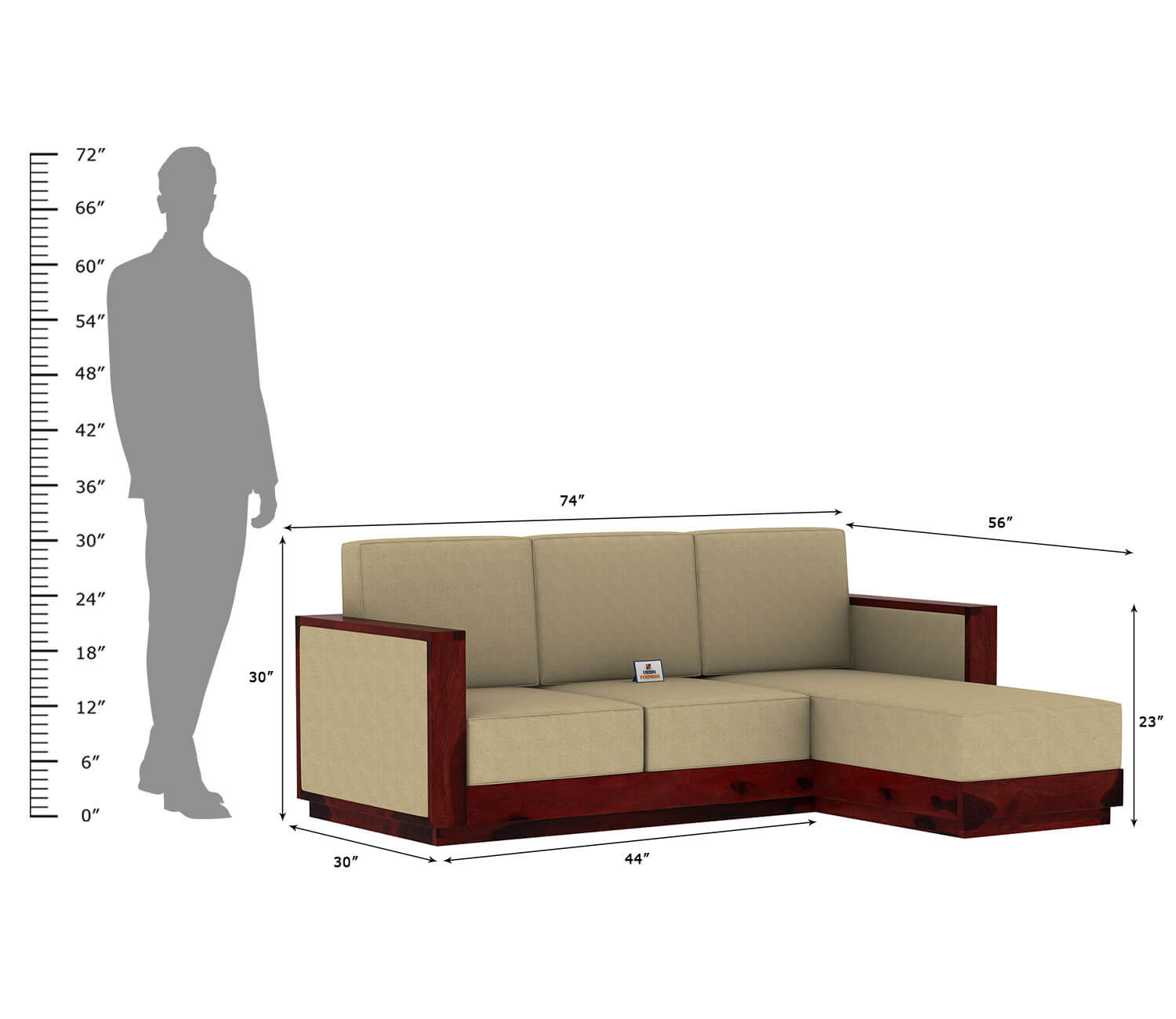 Lago L Shape Right Aligned Wooden Sofa - Urbnfurnish