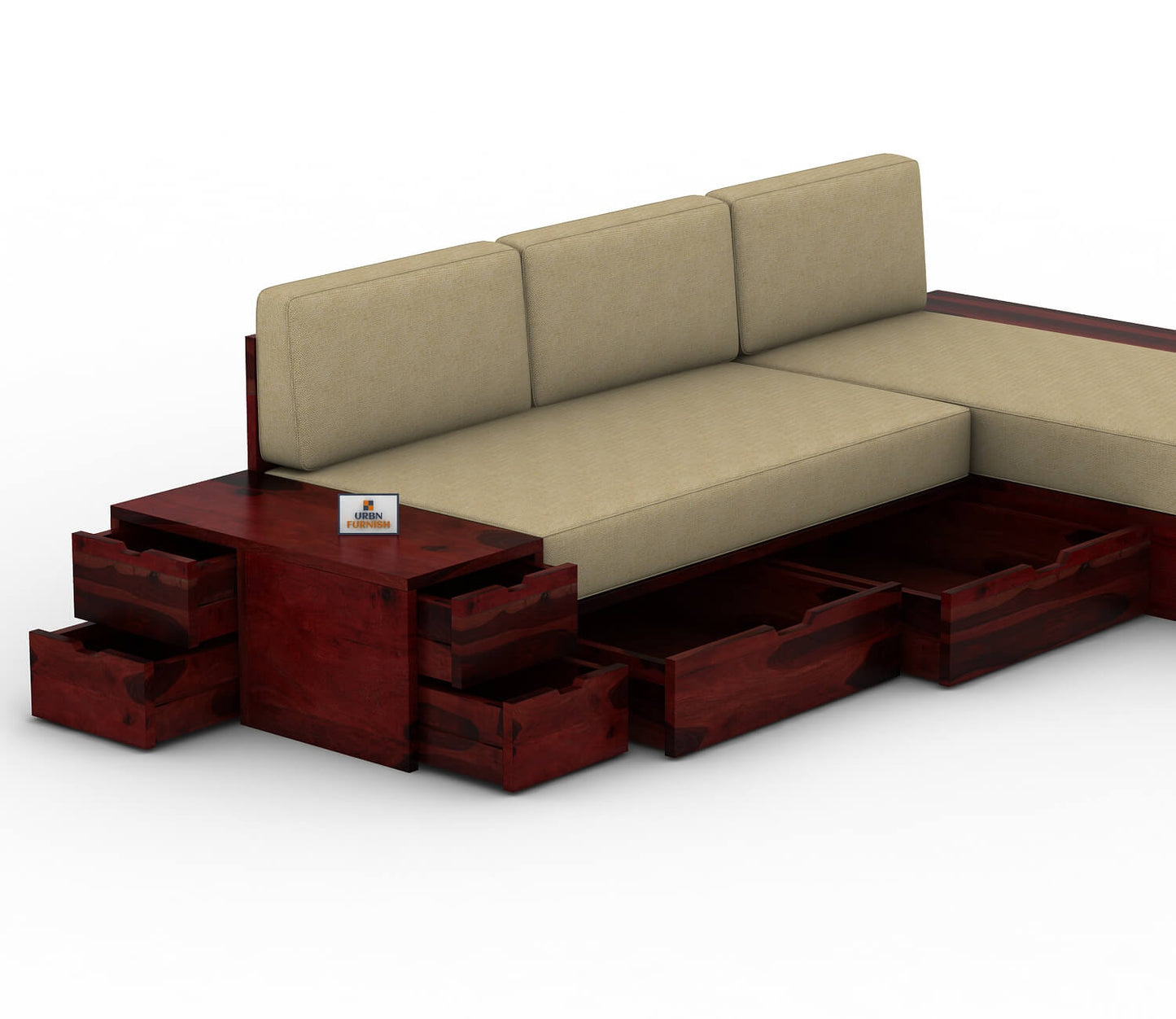 Respiro L Shape Wooden Sofa With Storage - Urbnfurnish