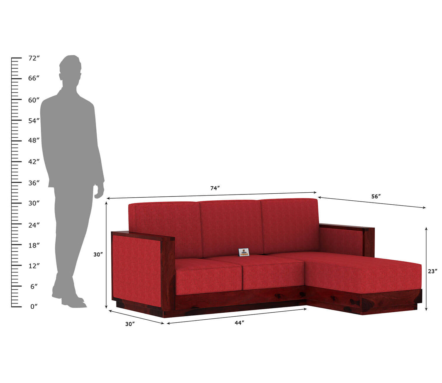 Lago L Shape Right Aligned Wooden Sofa - Urbnfurnish