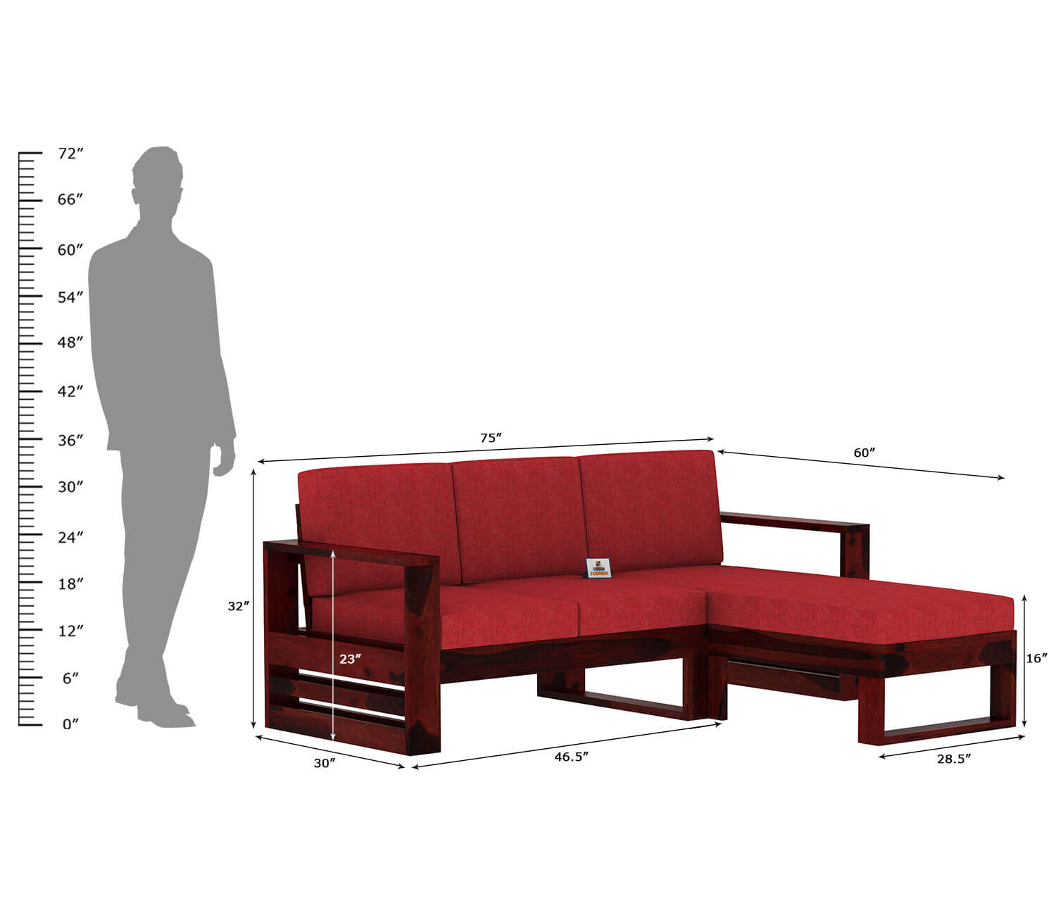 Orfeo L Shape Right Aligned Wooden Sofa - Urbnfurnish