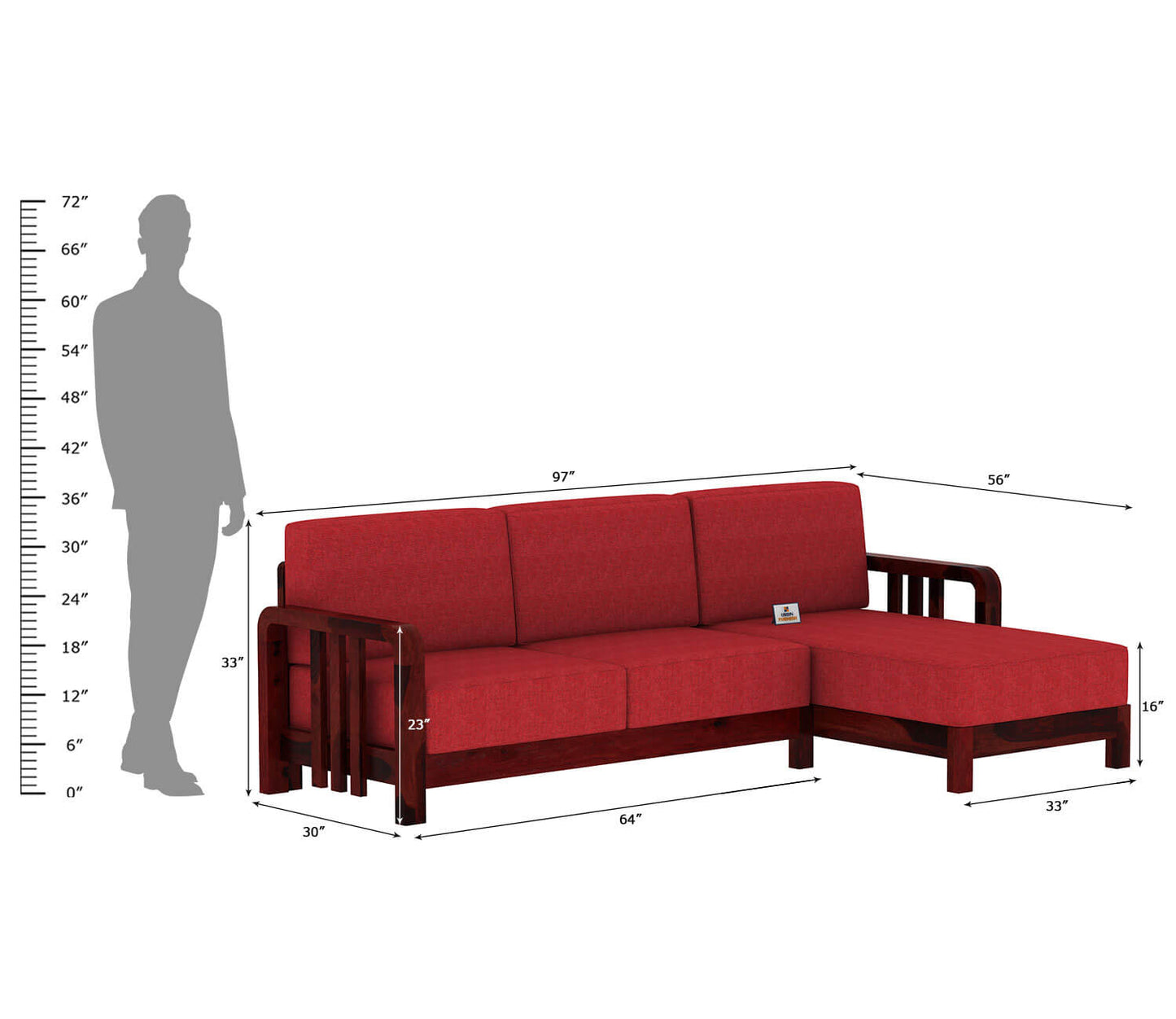 Icaro L Shape Right Aligned Wooden Sofa - Urbnfurnish