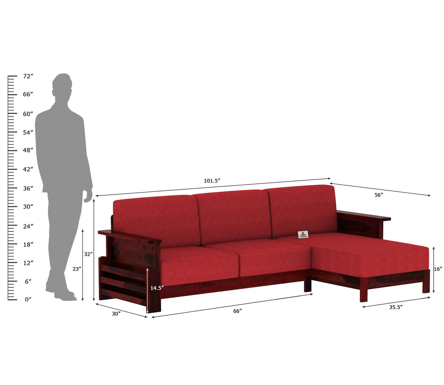 Colosseo L Shape Right Aligned Wooden Sofa - Urbnfurnish