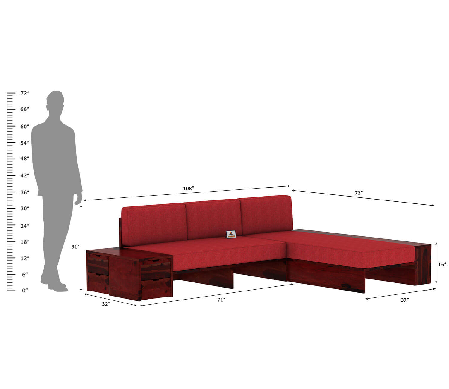 Respiro L Shape Wooden Sofa Without Storage - Urbnfurnish