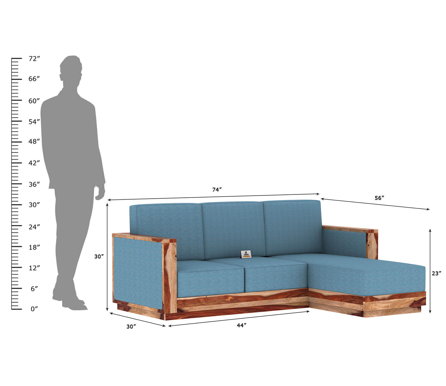 Lago L Shape Right Aligned Wooden Sofa - Urbnfurnish