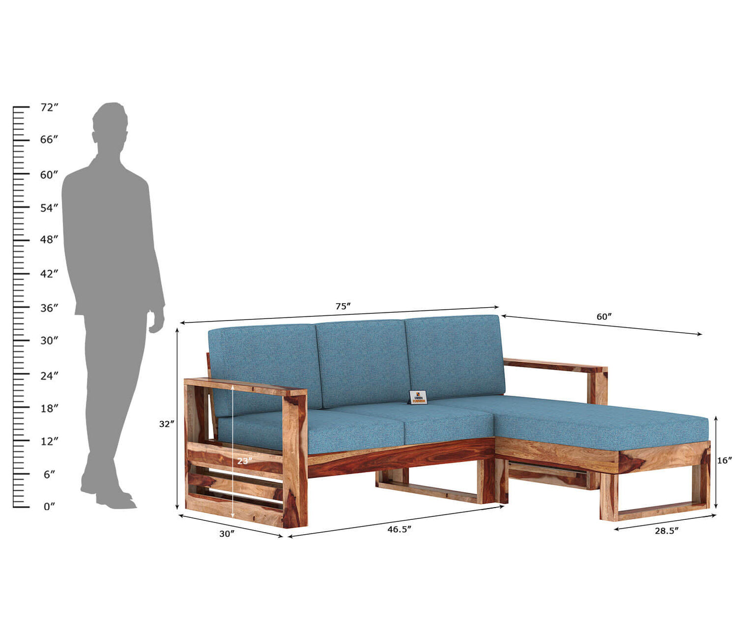 Orfeo L Shape Right Aligned Wooden Sofa - Urbnfurnish