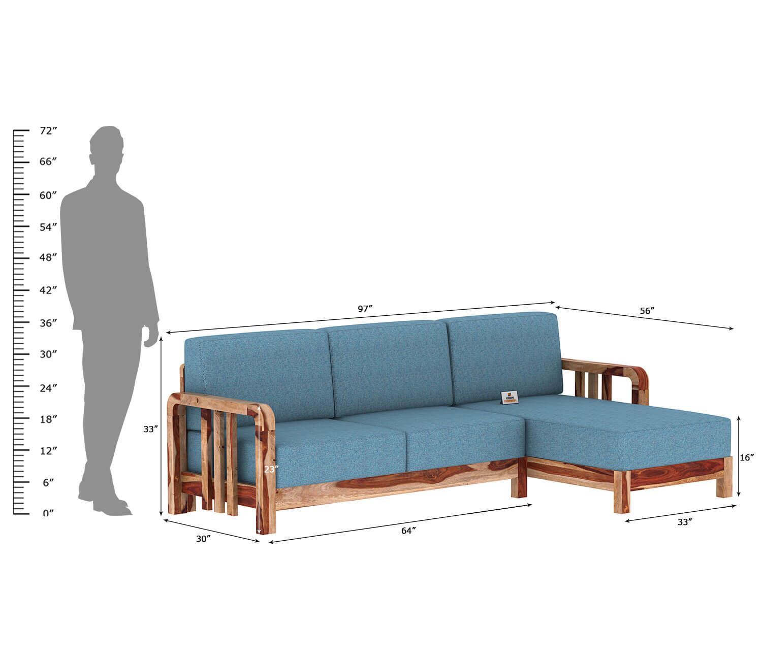 Icaro L Shape Right Aligned Wooden Sofa - Urbnfurnish