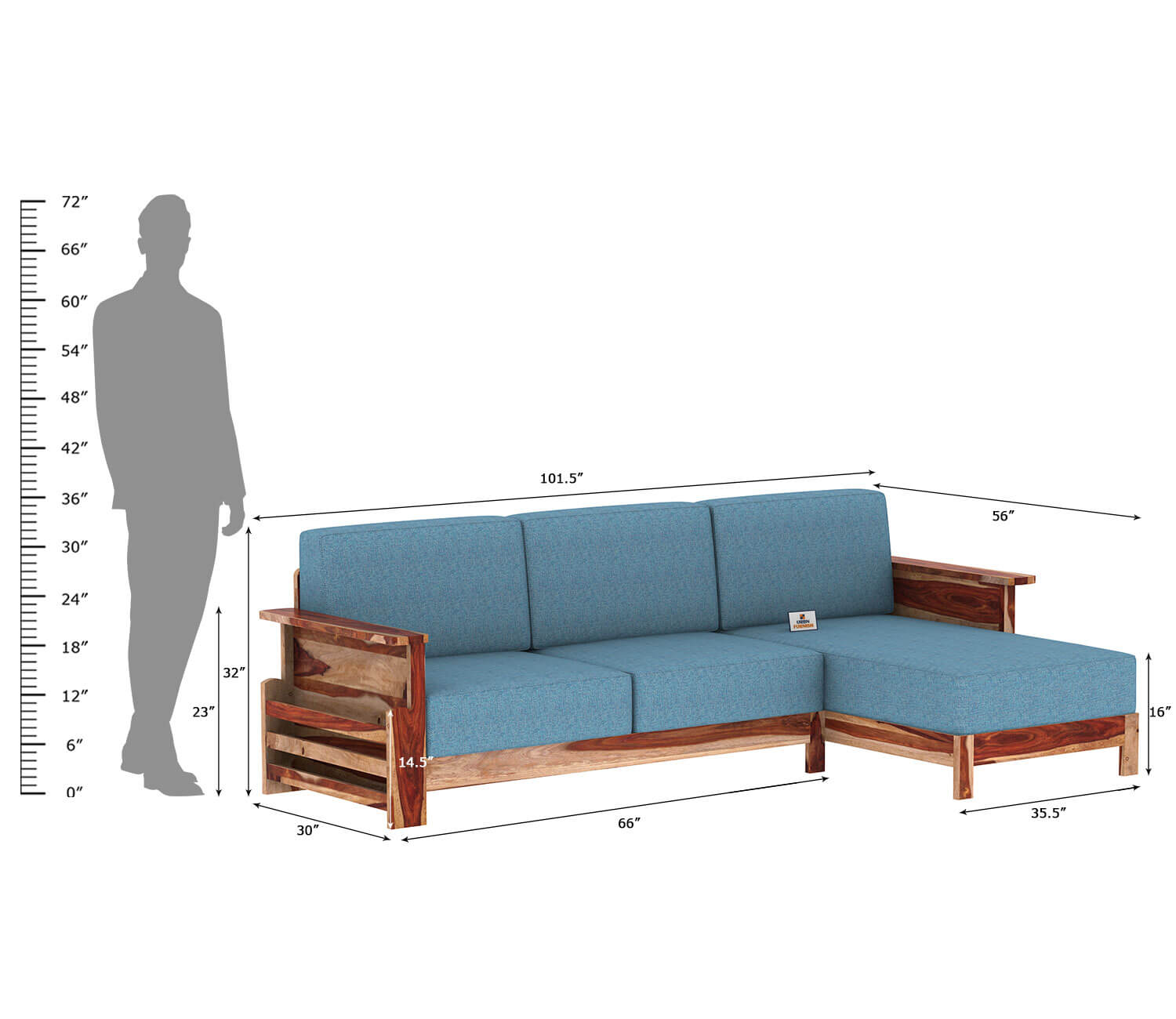 Colosseo L Shape Right Aligned Wooden Sofa - Urbnfurnish