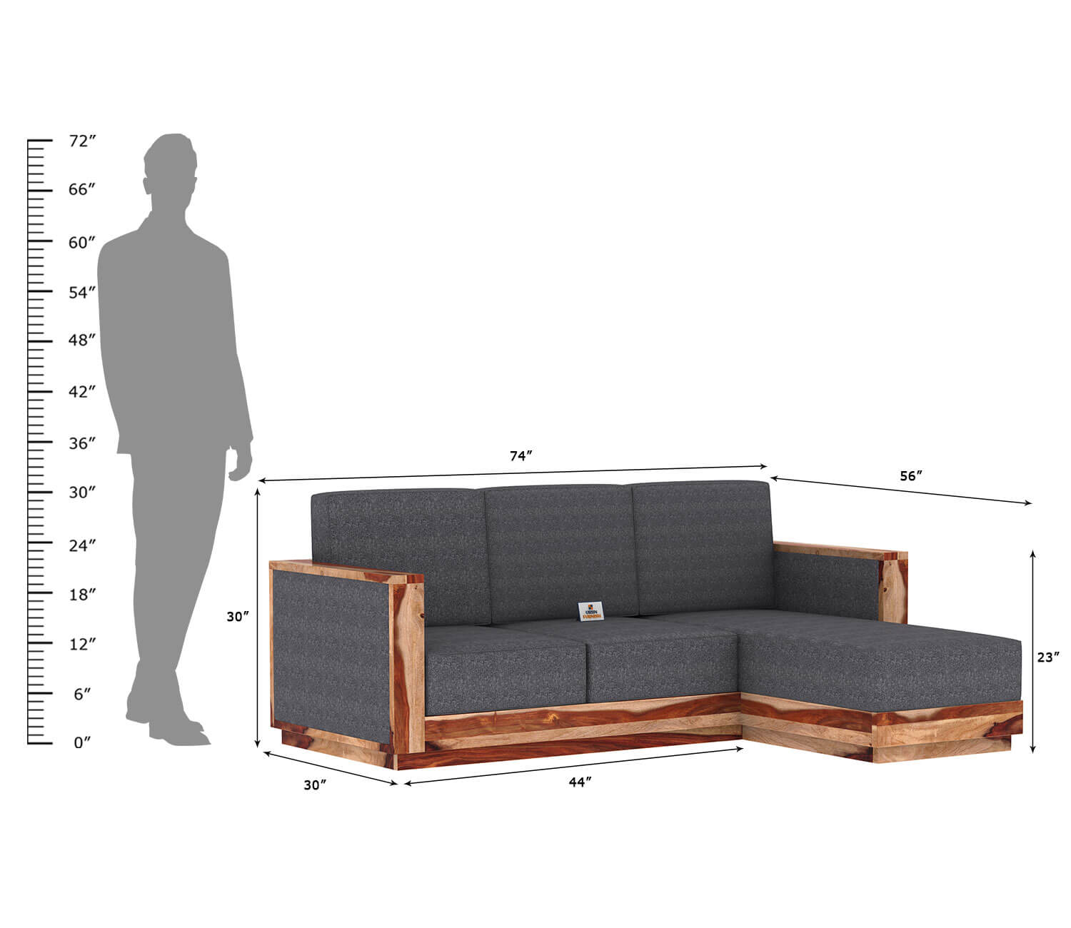 Lago L Shape Right Aligned Wooden Sofa - Urbnfurnish