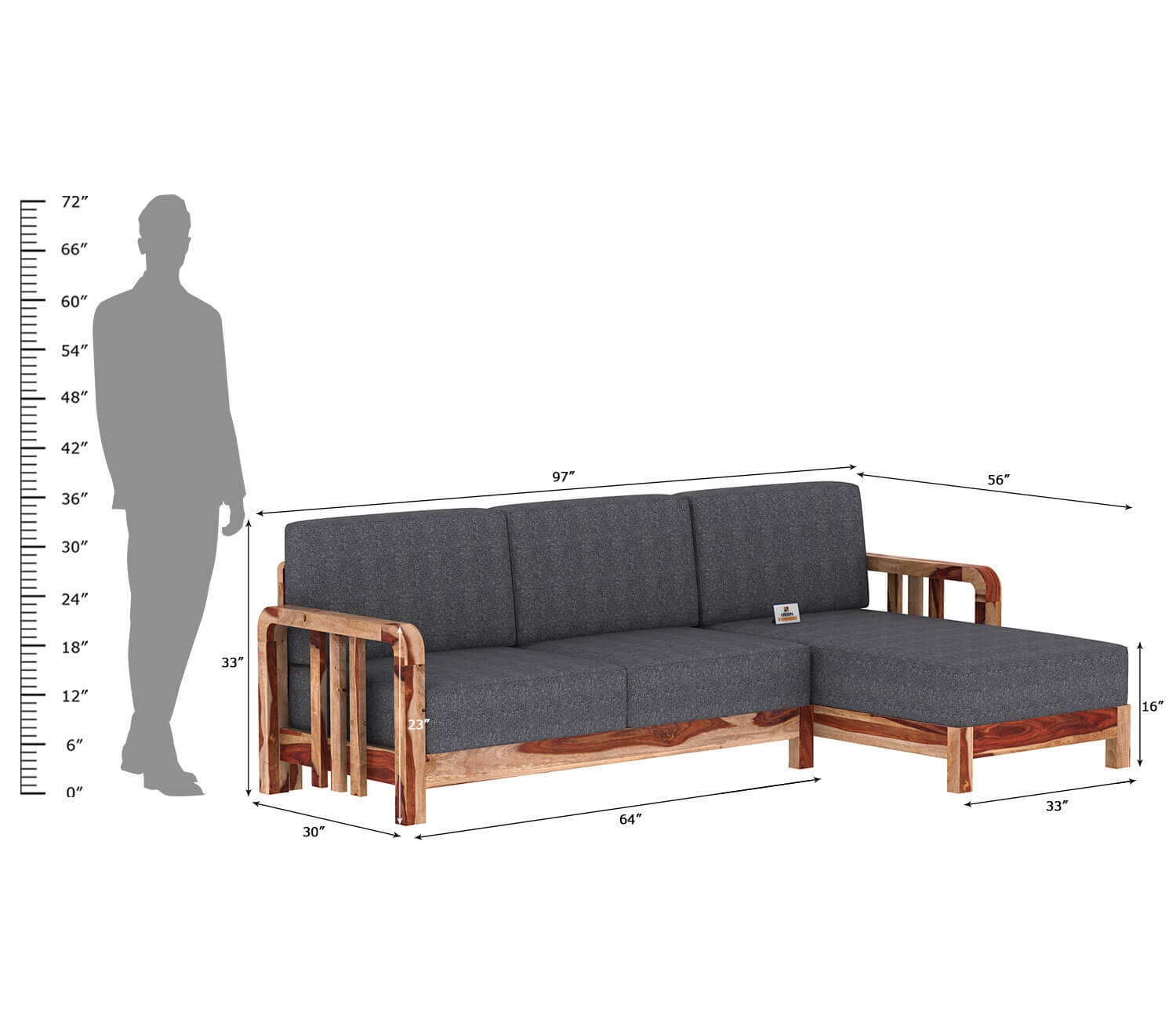 Icaro L Shape Right Aligned Wooden Sofa - Urbnfurnish