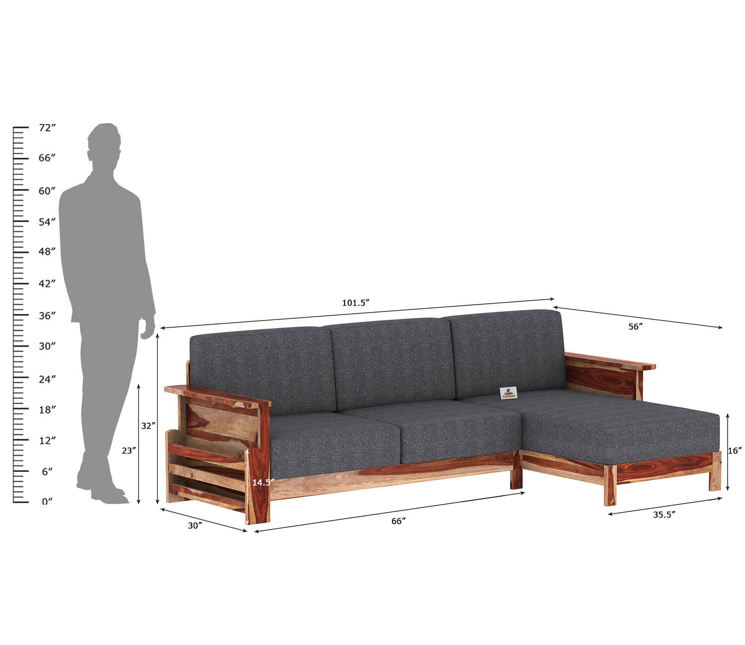 Colosseo L Shape Right Aligned Wooden Sofa - Urbnfurnish