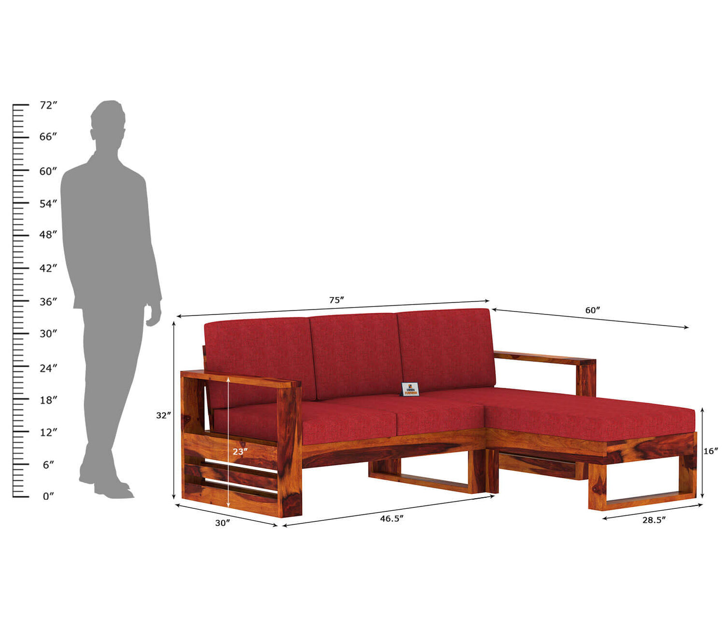 Orfeo L Shape Right Aligned Wooden Sofa - Urbnfurnish