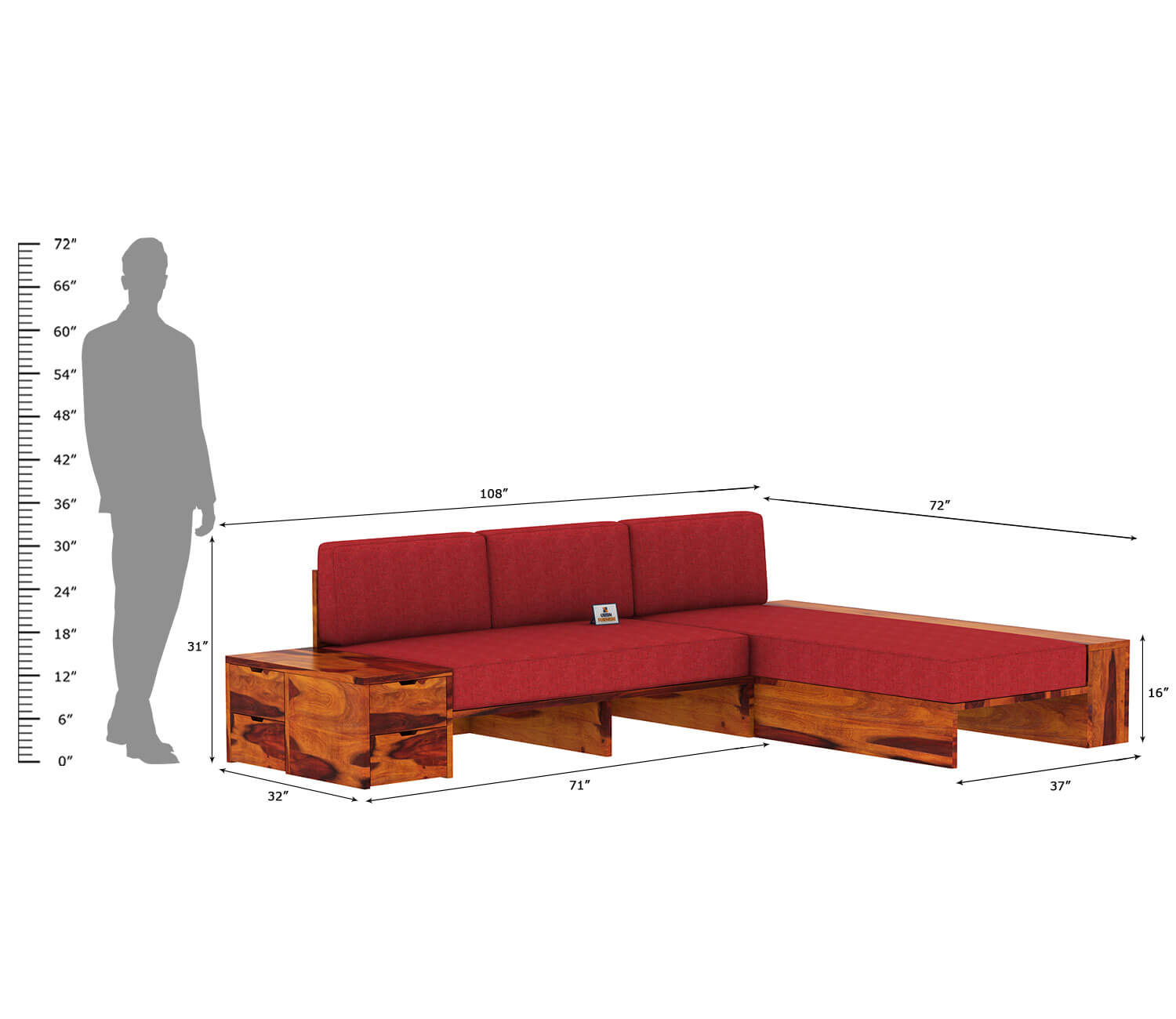 Respiro L Shape Wooden Sofa Without Storage - Urbnfurnish