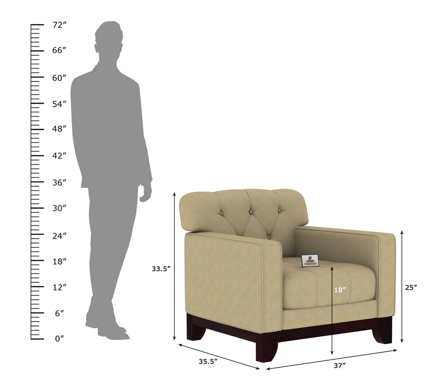 Bells Fabric 1 Seater Sofa - Urbnfurnish