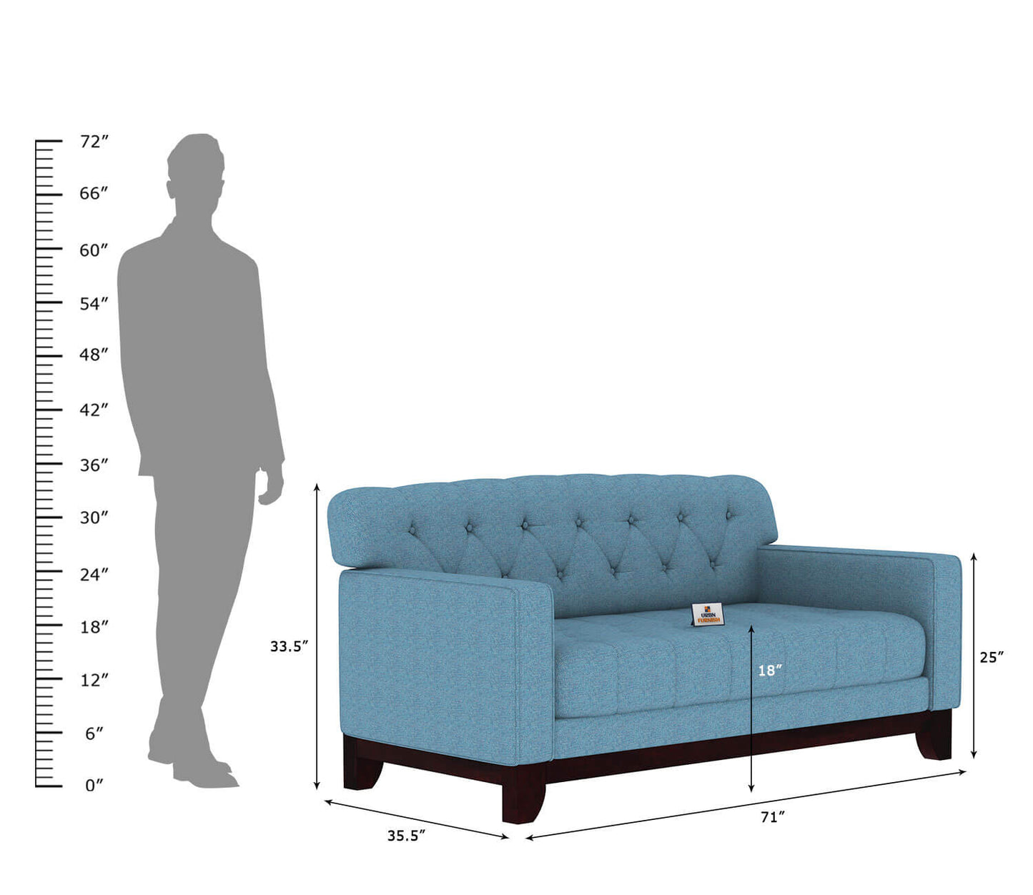 Bells Fabric 2 Seater Sofa - Urbnfurnish