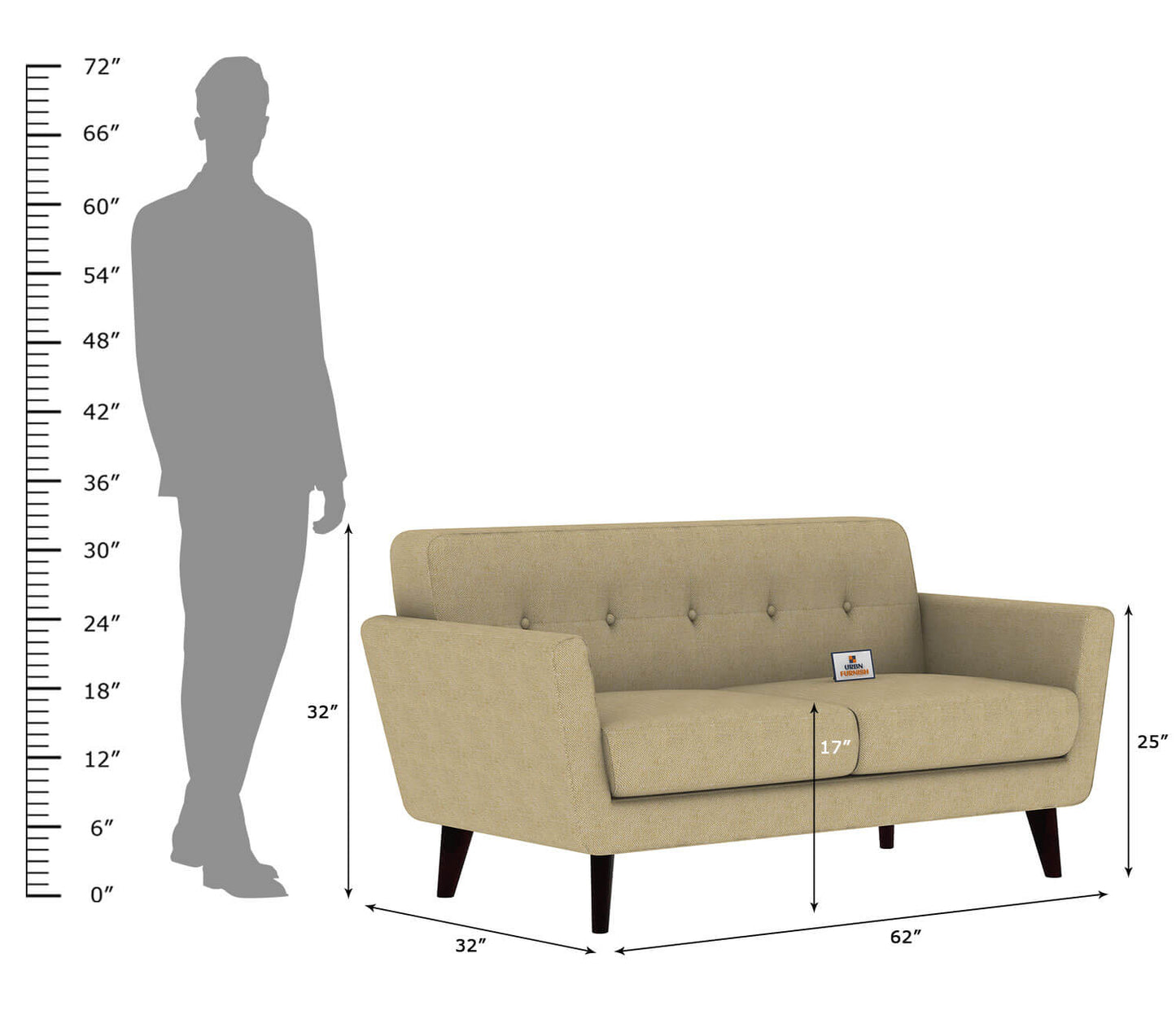 Tivoli Fabric 2 Seater Sofa - Urbnfurnish
