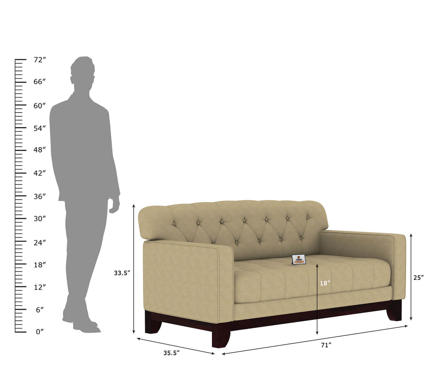 Bells Fabric 2 Seater Sofa - Urbnfurnish