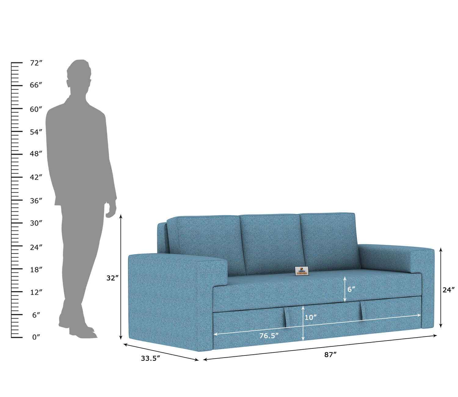 Mangata Fabric 3 Seater Sofa - Urbnfurnish