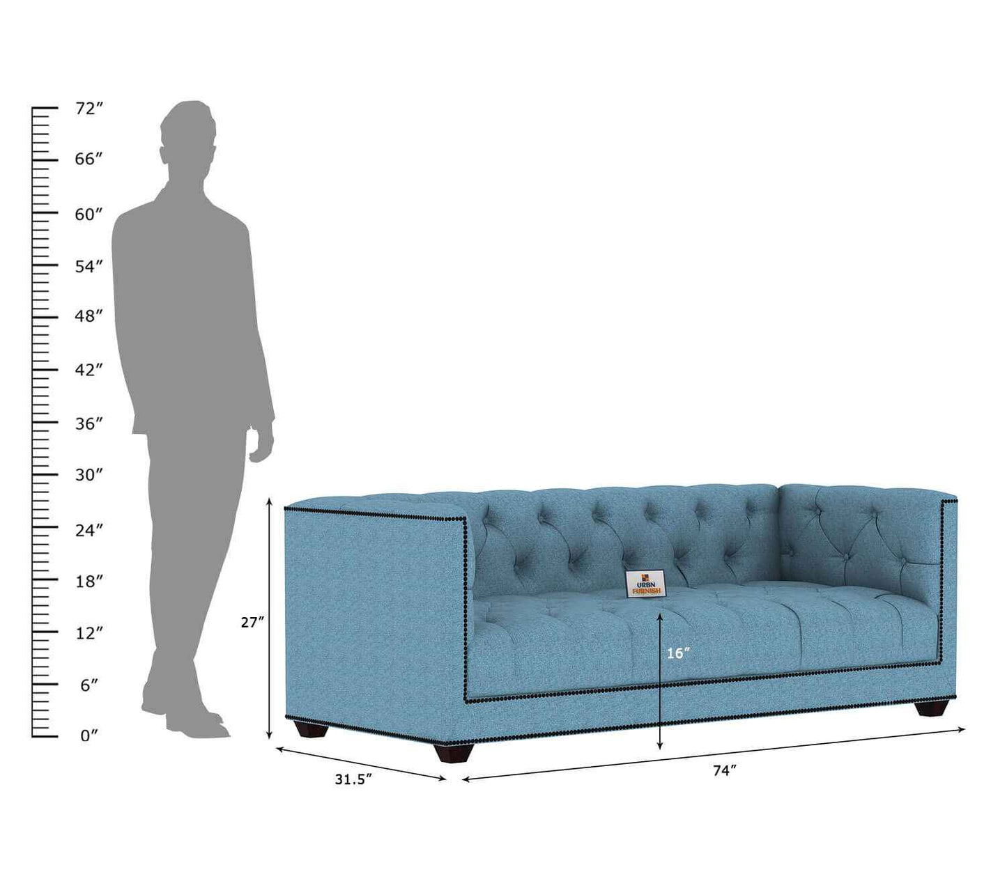 Ollie Fabric 3 Seater Sofa - Urbnfurnish
