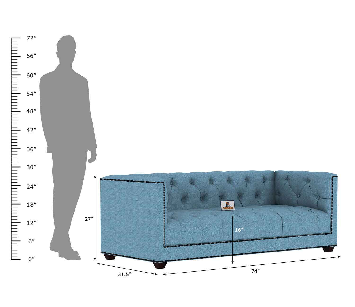 Ollie Fabric 3 Seater Sofa - Urbnfurnish
