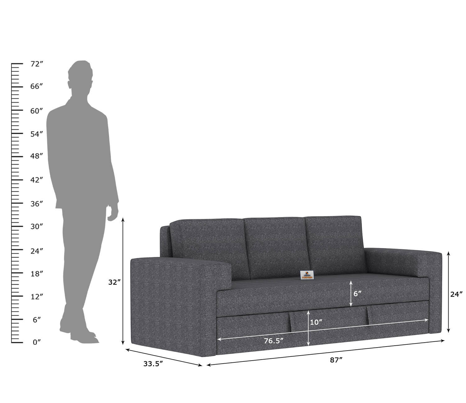 Mangata Fabric 3 Seater Sofa - Urbnfurnish