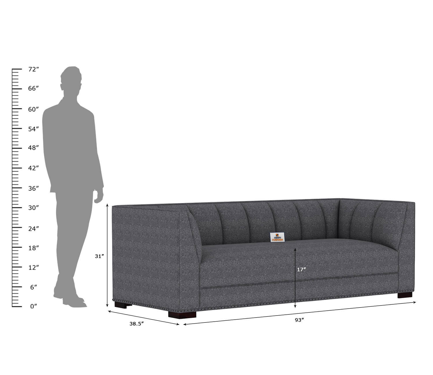 Belrose Fabric 3 Seater Sofa - Urbnfurnish