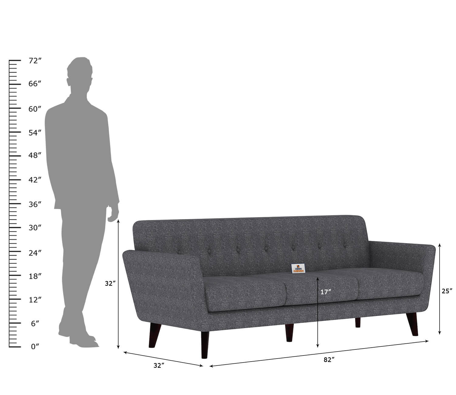 Tivoli Fabric 3 Seater Sofa - Urbnfurnish